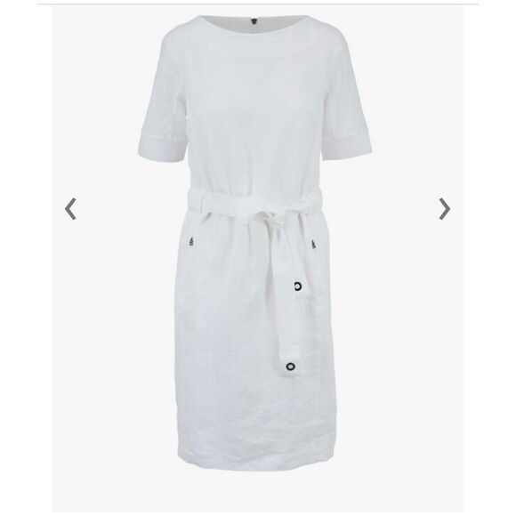 BOGNER‎ Amelia White Linen Short Sleeve Belted Dress 6